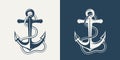 Vector Hand drawn Anchor Icon Set. Design Template for Tattoos, Tshirt, Logo, Labels. Anchor with Rope. Antique Vintage Royalty Free Stock Photo