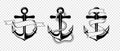 Vector Hand drawn Anchor Icon Set Isolated. Design Template for Tattoos, Tshirt, Logo, Labels. Anchor with Ribbon, Rope Royalty Free Stock Photo