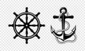 Vector Hand drawn Anchor and Ships Helm Icon Set Isolated. Design Template for Tattoos, Tshirt, Logo, Labels. Anchor