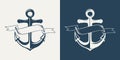 Vector Hand drawn Anchors with Ribbons Set Isolated. Design Template for Tattoos, Tshirt, Logo, Labels. Anchor with Royalty Free Stock Photo