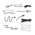 Vector hand drawn arrows icons set on white. Doodle stile illustration. Royalty Free Stock Photo