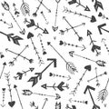 Vector hand drawn arrows seamless pattern. Doodle vintage boho style. Use for wrapping, decoration, background