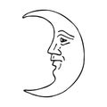 Vector hand drawn astrological moon with face