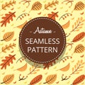 Vector hand drawn autumn maple leaf seamless pattern template Royalty Free Stock Photo