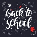 Vector hand drawn back to school lettering with branches, swirls, flowers, leafs and greetings label. Can be used as a