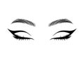 Vector Hand drawn beautiful female eyes with long black eyelashes and brows close up.