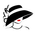 Vector hand drawn beautiful lady in hat portrait isolated on white background. Royalty Free Stock Photo