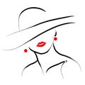 Vector hand drawn beautiful lady in hat portrait isolated on white background. Royalty Free Stock Photo