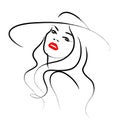 Vector hand drawn beautiful lady in hat portrait isolated on white background. Royalty Free Stock Photo