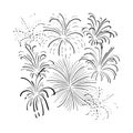 Vector hand drawn black fireworks, monochrome illustration, doodle fire crackers isolated Royalty Free Stock Photo