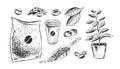 Black and white illustrationsof coffee items Royalty Free Stock Photo