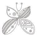 Vector hand drawn black and white illustration of isolated butterfly with decorative geometrical elements, lines, dots. Picture fo Royalty Free Stock Photo