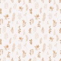 Vector hand drawn boho organic seamless pattern. Artistic botanical retro repeat background. Neutral burnt orange color seamless
