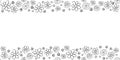 Vector hand drawn border, frame of small outline black flowers chamomile, buttons in doodle style