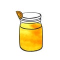 Vector Hand Drawn Bottle with Orange Juice, Smoothie Glass, Watercolor Colorful Drawing Isolated.