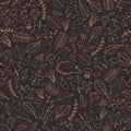 Vector hand drawn brown seamless pattern with autumn elements contours Royalty Free Stock Photo
