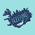 Vector hand drawn cartoon doodle map of Iceland. Illustration with details