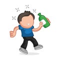 Vector hand-drawn cartoon of drunk man walking holding bottle of Royalty Free Stock Photo