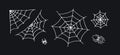 Vector hand drawn cartoon halloween element set. Collection of white outline spider silk net isolated on black background. Design Royalty Free Stock Photo