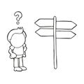 Vector hand-drawn cartoon of confused lost man standing in front Royalty Free Stock Photo