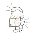 Vector hand-drawn cartoon of man walking carrying heavy box and Royalty Free Stock Photo