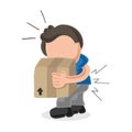 Vector hand-drawn cartoon of man walking carrying heavy box and