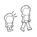 Vector hand-drawn cartoon of short man look and envy tall man