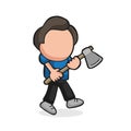 Vector hand-drawn cartoon of lumberjack man holding axe walking Royalty Free Stock Photo