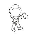 Vector hand-drawn cartoon of lumberjack man holding axe walking Royalty Free Stock Photo