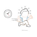 Vector hand-drawn cartoon of man running late with clock Royalty Free Stock Photo