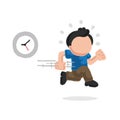 Vector hand-drawn cartoon of man running late with clock Royalty Free Stock Photo