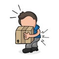 Vector hand-drawn cartoon of man walking carrying heavy box and Royalty Free Stock Photo