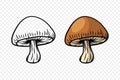 Vector Hand Drawn Cartoon Mushroom with Outline Icon Set Isolated. Mushroom Illustration, Mushrooms Collection. Magic