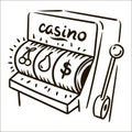 Vector hand drawn casino simple sketch illustration on white background.