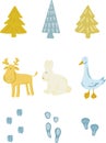 Vector hand drawn characters deer rabbit and goose