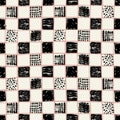 Vector hand drawn checkers pattern with doodle squares.