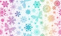 Vector hand drawn Christmas rainbow seamless pattern with snowflakes and stars snd butterflies