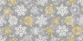 Vector hand drawn Christmas seamless pattern with glitter golden and white snowflakes Royalty Free Stock Photo