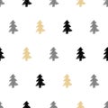 Vector hand drawn Christmas tree, fir seamless pattern in ethnic Royalty Free Stock Photo