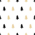 Vector hand drawn Christmas tree seamless pattern in ethnic tribal style for textile, fabric, wallpaper design. Abstract Royalty Free Stock Photo