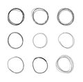 Vector Hand Drawn Circles, Line Sketch Set Isolated on White Background, Circular Scribble Doodles, Round Shapes. Royalty Free Stock Photo