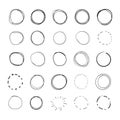 Vector Hand Drawn Circles, Round Scribble Lines Set Isolated on White Background, Black and White Design Elements. Royalty Free Stock Photo