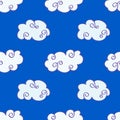 Vector hand drawn clouds over the blue sky seamless pattern