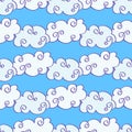 Vector hand drawn clouds over the blue sky seamless pattern