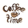 Vector hand-drawn coffee time lettering and cup Royalty Free Stock Photo