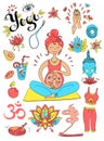 Vector hand drawn collection. Mom and baby. Yoga for pregnant