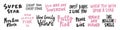 Vector hand drawn collection set of calligraphy lettering quotes and words. Pink and black color Royalty Free Stock Photo