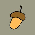 Vector hand drawn color doodle acorn icon. doodle style graphic