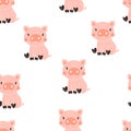 Vector hand-drawn color seamless repeating childish simple pattern with cute pigs in Scandinavian style on a white Royalty Free Stock Photo