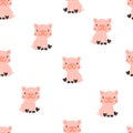 Vector hand-drawn color seamless repeating childish simple pattern with cute pigs in Scandinavian style on a white Royalty Free Stock Photo